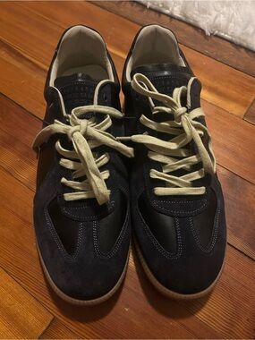 Maison Martin Margiela Navy Suede & Leather Sneakers with Cream Laces